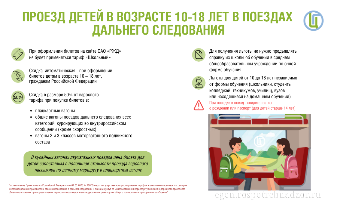 Проезд детей в возрасте 10-18 лет в поездах дальнего следования